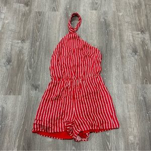 Revolve Red Stripe Halter Romper